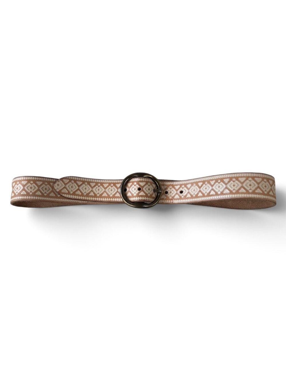 Lucky Brand Embossed Leather Belt Womens M Antique Brass Buckle Western 1.5” - Picture 2 of 14